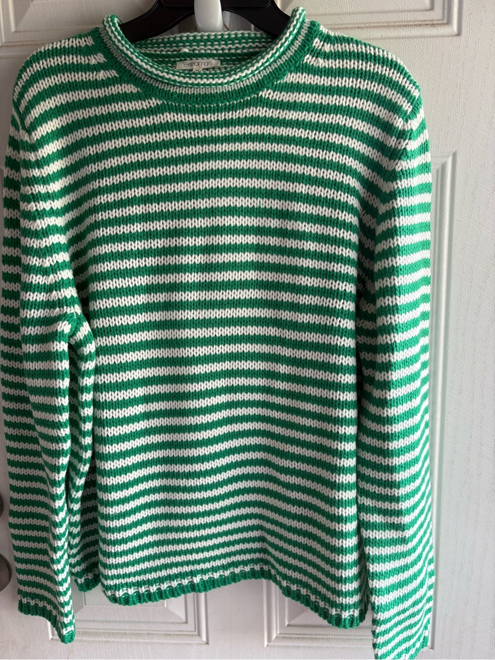 Green & White Striped Crewneck Sweater by Creamon